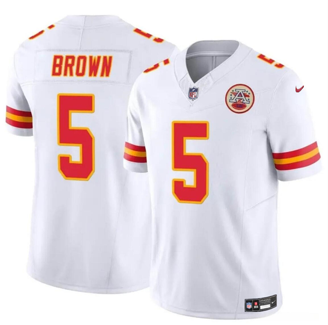 Men??s Kansas City Chiefs #5 Hollywood Brown White 2023 F.U.S.E Vapor Untouchable Limited Football Stitched Jersey